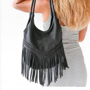 Black leather hobo bag